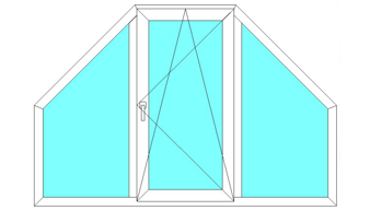  Трапециевидное трёхстворчатое окно с двумя глухими и поворотно-откидной створками  размер 1950*1300  